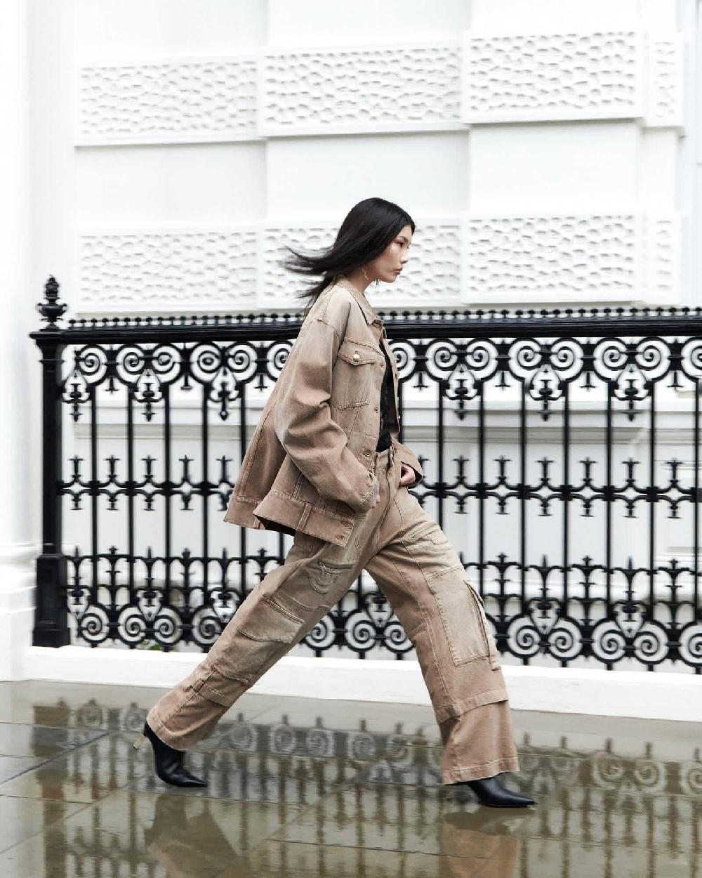 All Saints Archie Wide Leg Denim Cargo Jeans Light Brown