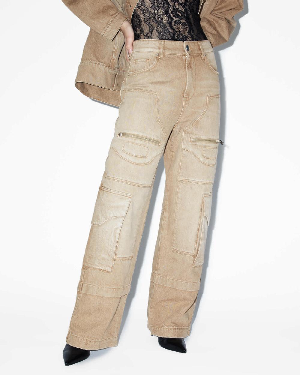 All Saints Archie Wide Leg Denim Cargo Jeans Light Brown