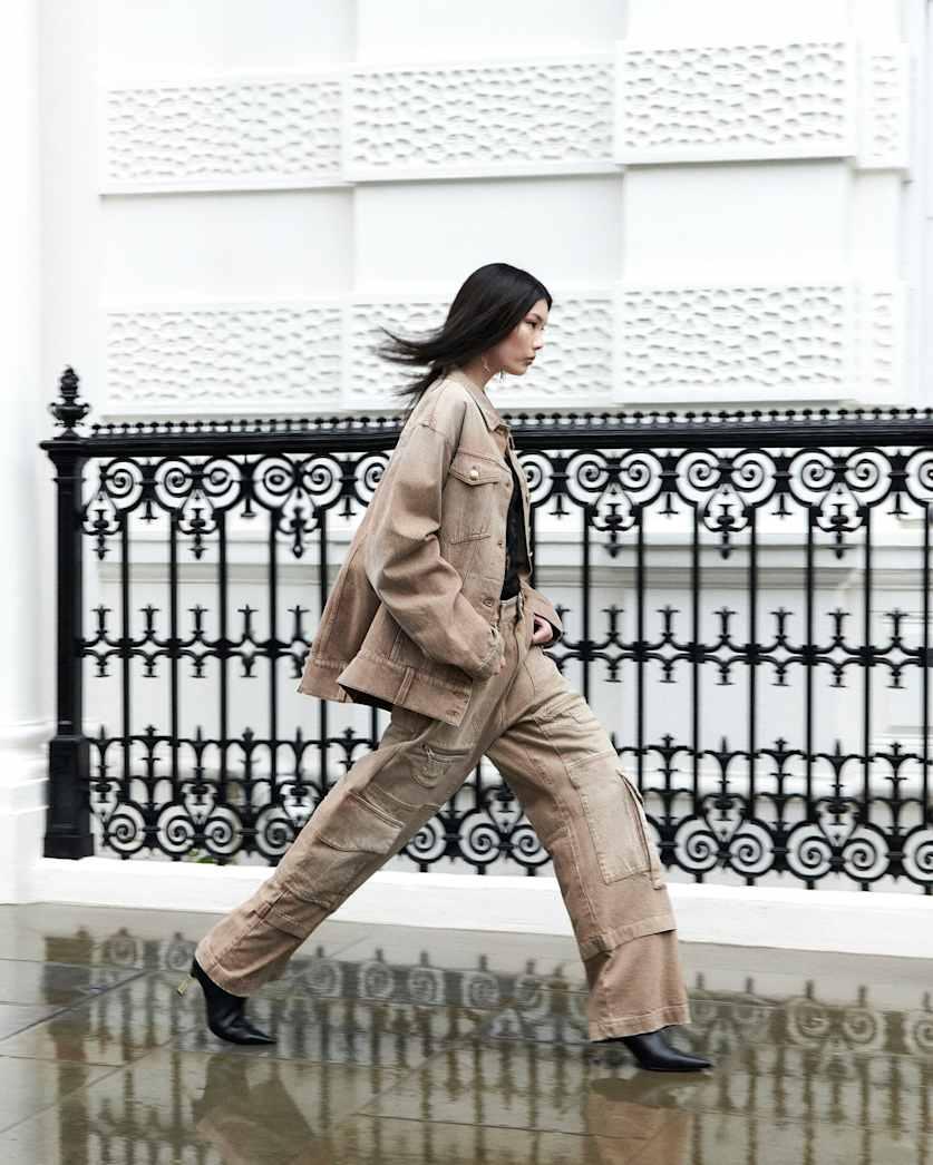 all saints Archie Wide Leg Denim Cargo Jeans Light Brown