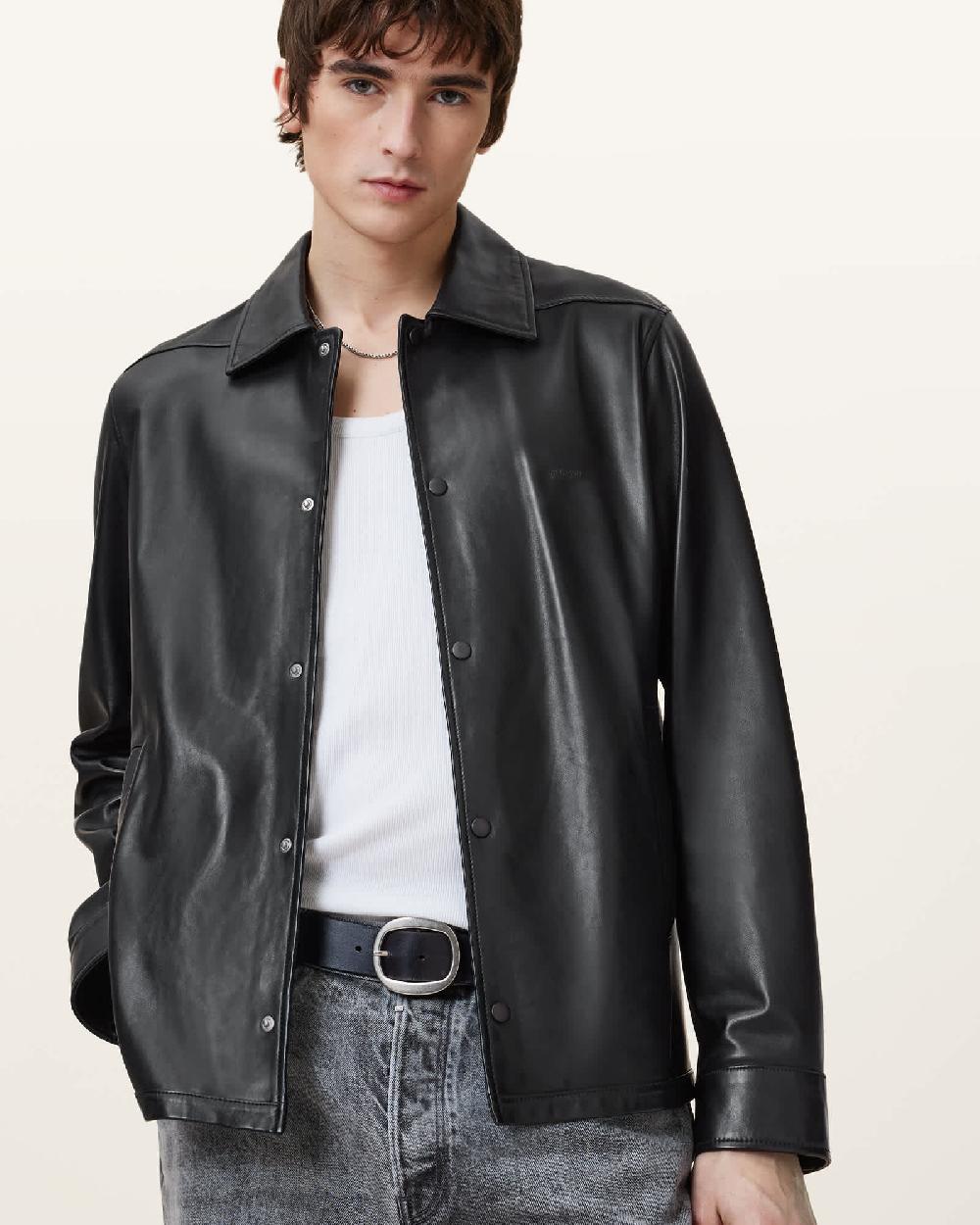 All Saints Arlington Minimalist Leather Jacket Black