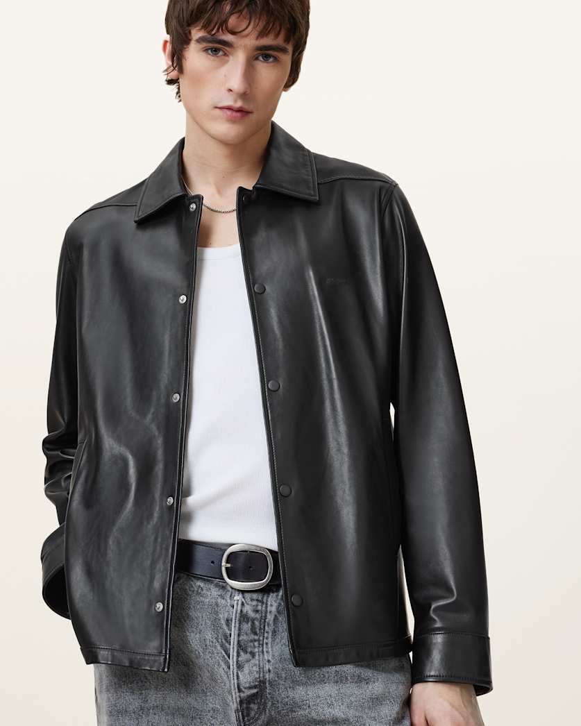 all saints Arlington Minimalist Leather Jacket Black