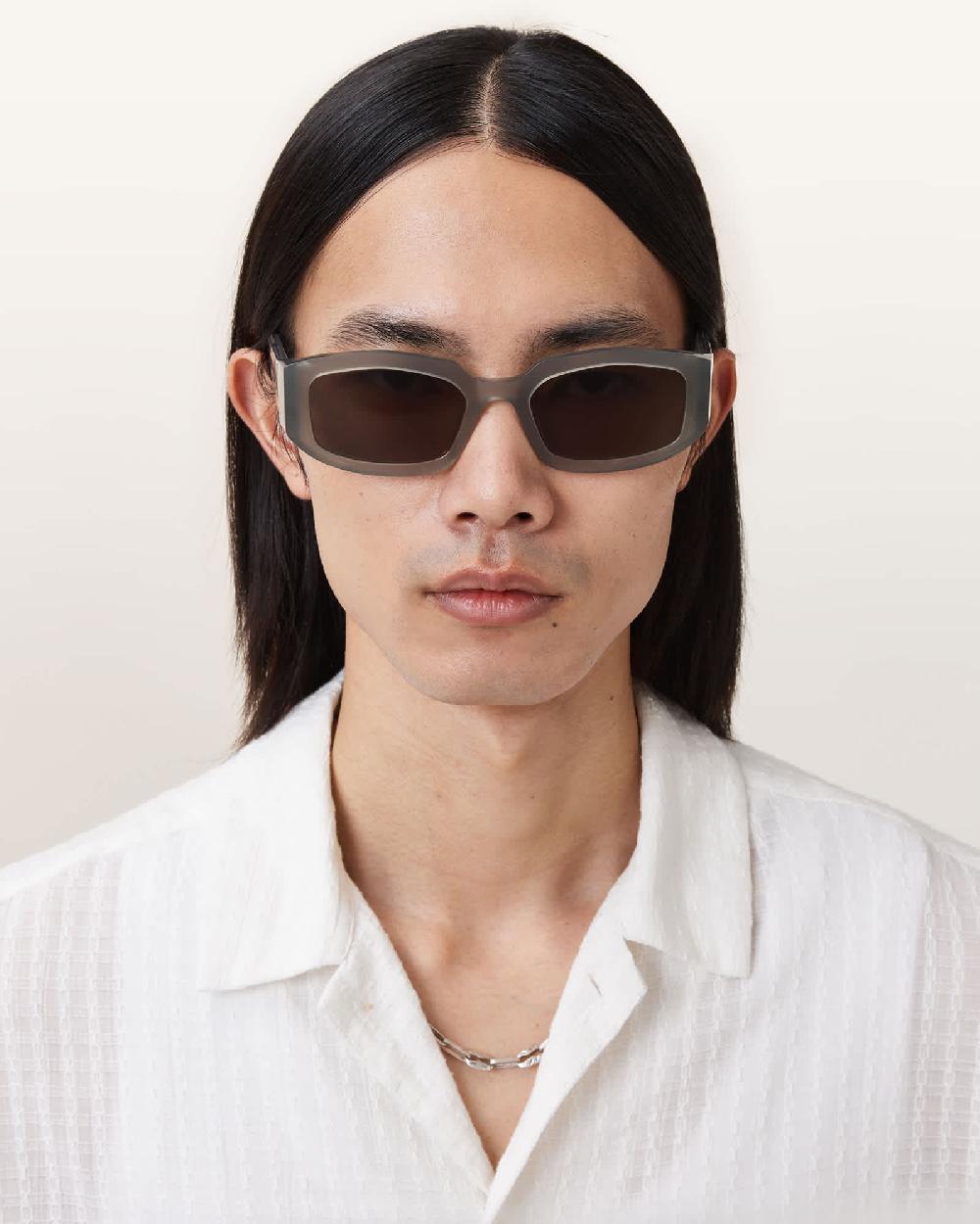 All Saints Arlon Rectangle Frame Sunglasses GREY KHAKI/SILVER