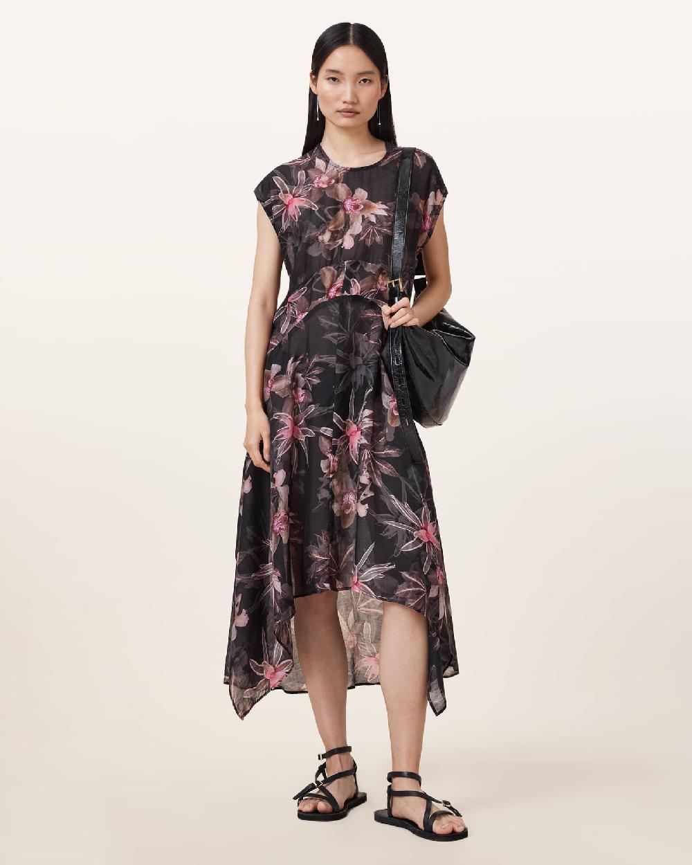 All Saints Arwen Floral Print Maxi Dress Adena Black