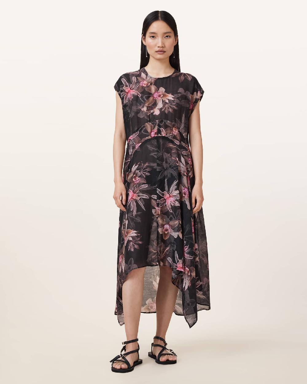 All Saints Arwen Floral Print Maxi Dress Adena Black