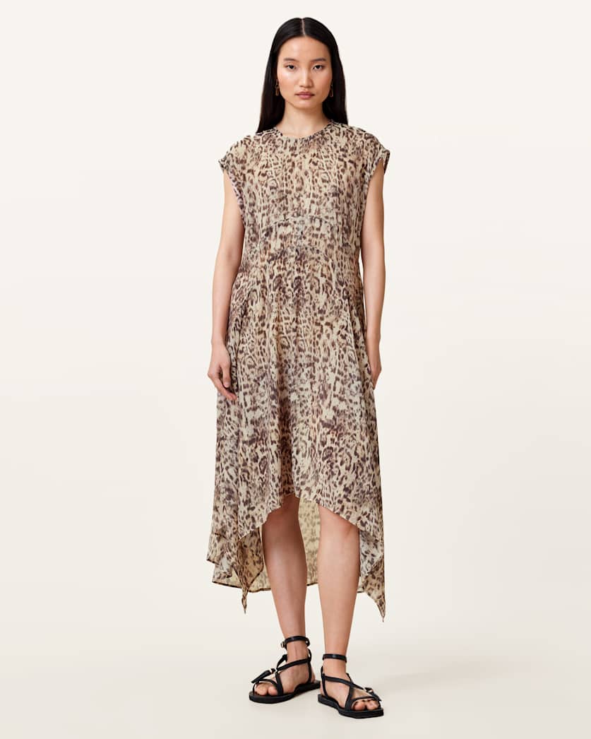 all saints Arwen Leopard Print Dress Evia Sand White