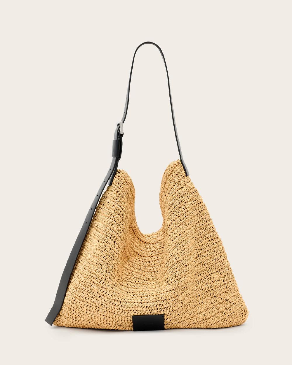 All Saints Asha Woven Straw Hobo Shoulder Bag Natural