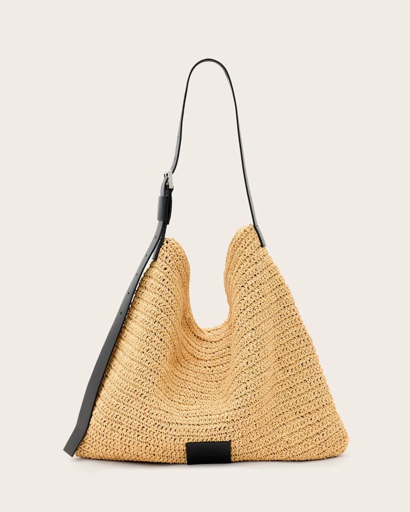 all saints Asha Woven Straw Hobo Shoulder Bag Natural