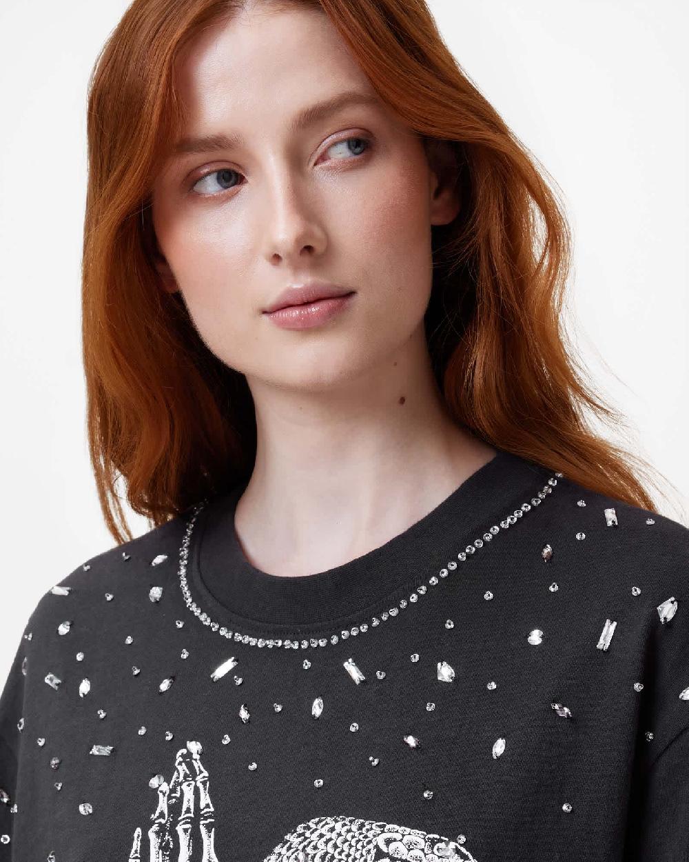 All Saints Asp Embellished Slouchy Mini T-Shirt Dress Washed Black