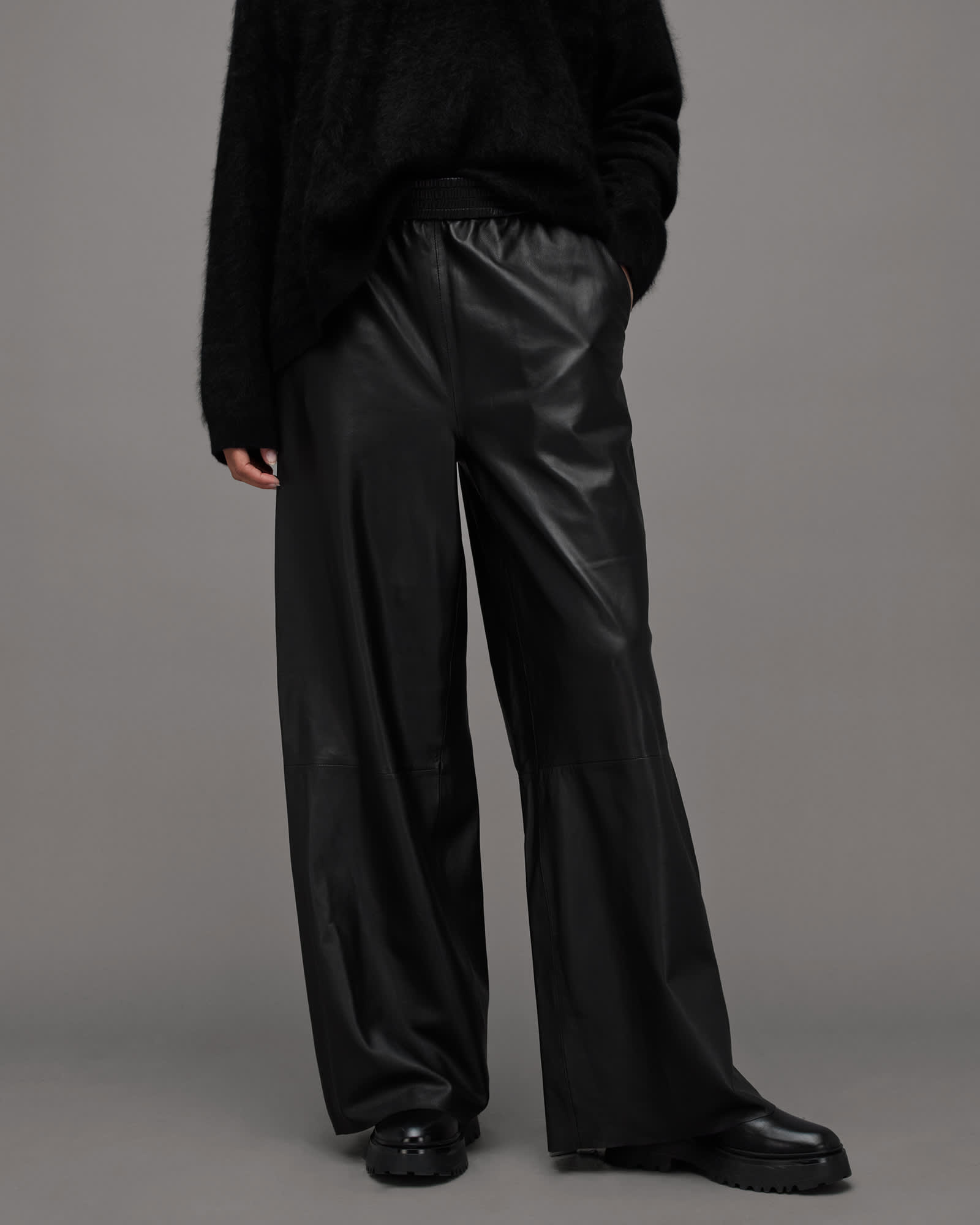 All Saints Aspen High-Rise Relaxed Fit Leather Pants Black
