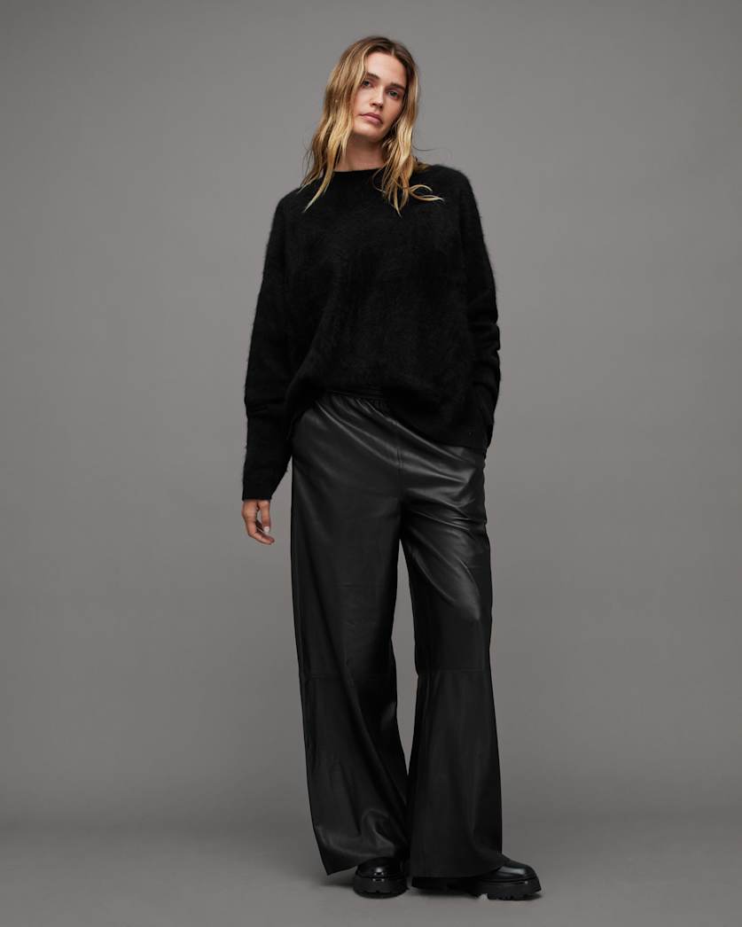 all saints Aspen High-Rise Relaxed Fit Leather Pants Black
