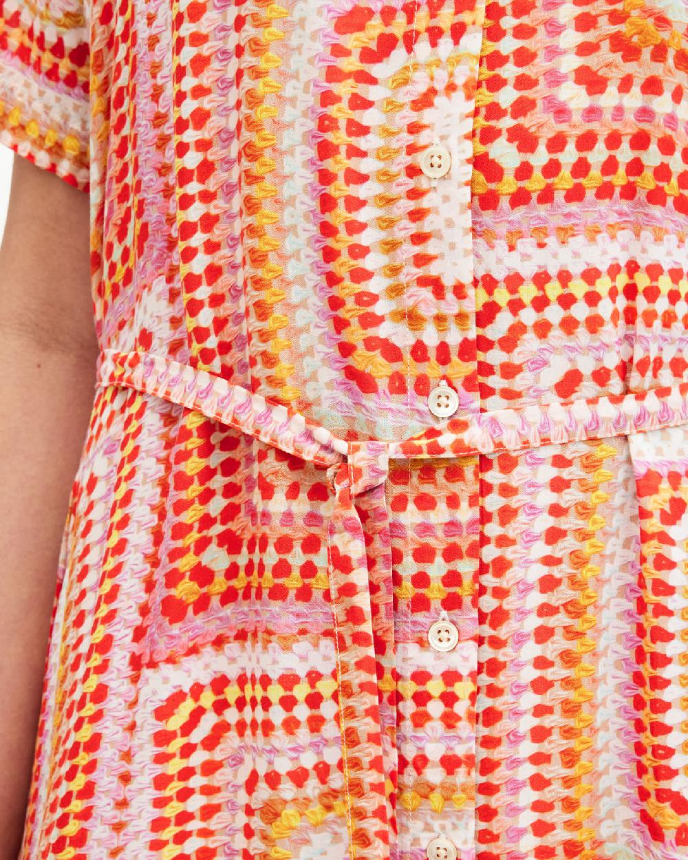 All Saints Athea Luisa Print Mini Shirt Dress Blood Orange