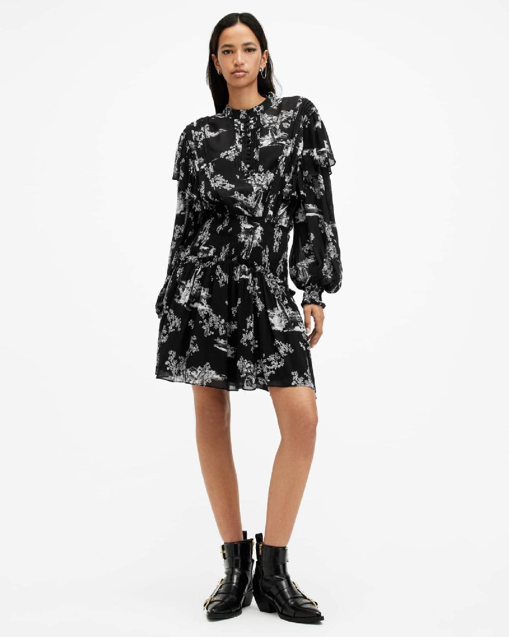 All Saints Aubrey Sheer Frill Mini Dress MARIA BLACK