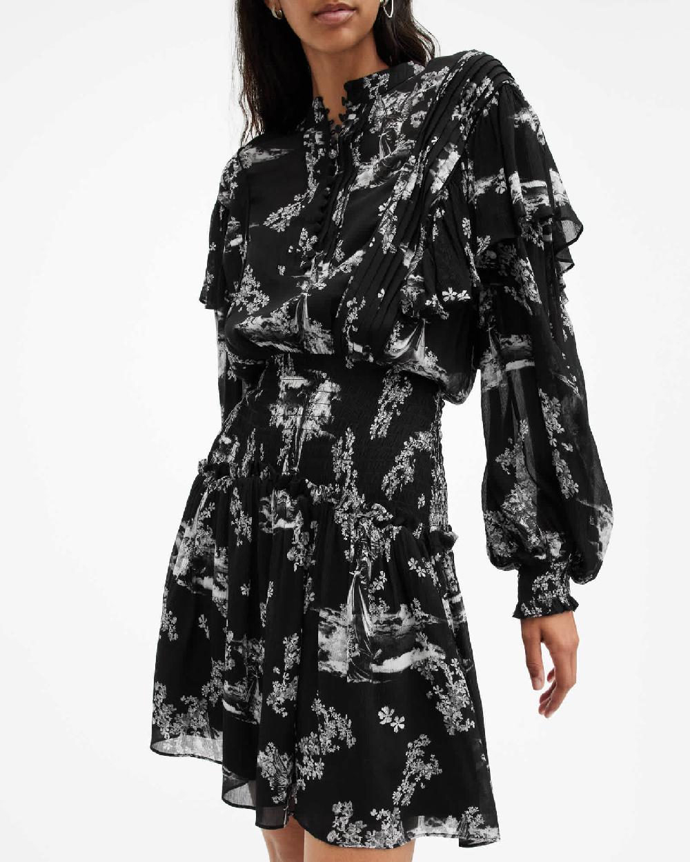 All Saints Aubrey Sheer Frill Mini Dress MARIA BLACK