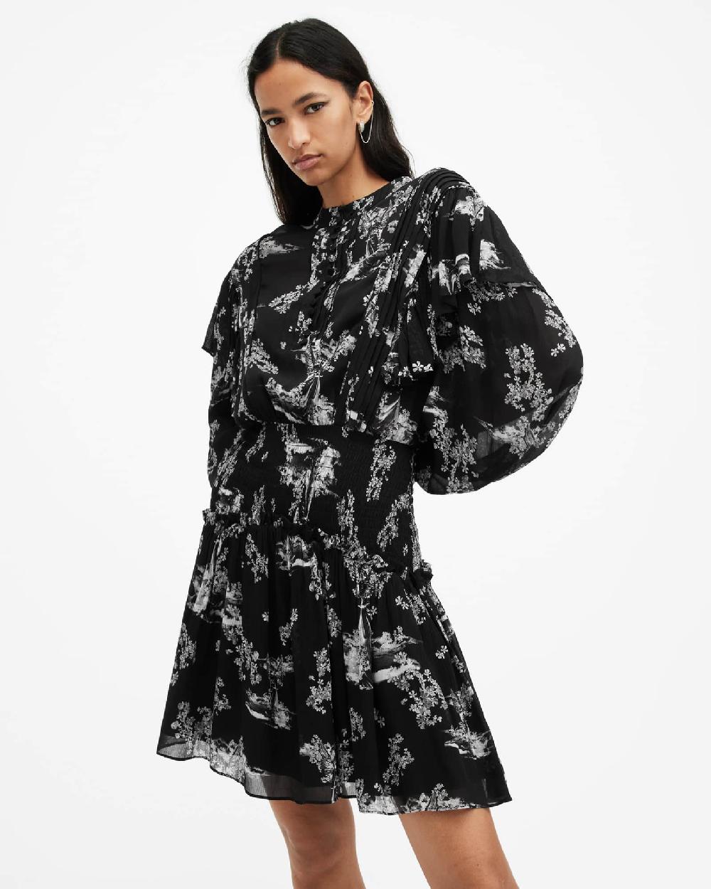 All Saints Aubrey Sheer Frill Mini Dress MARIA BLACK