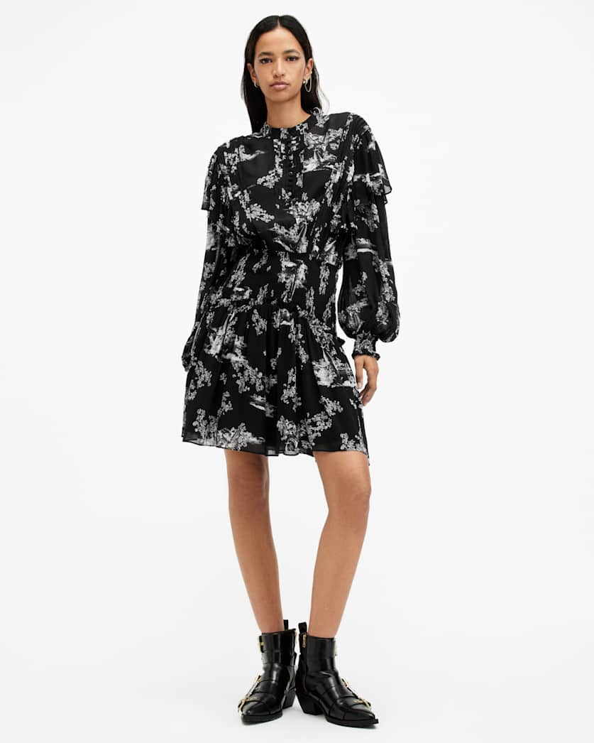 all saints Aubrey Sheer Frill Mini Dress MARIA BLACK