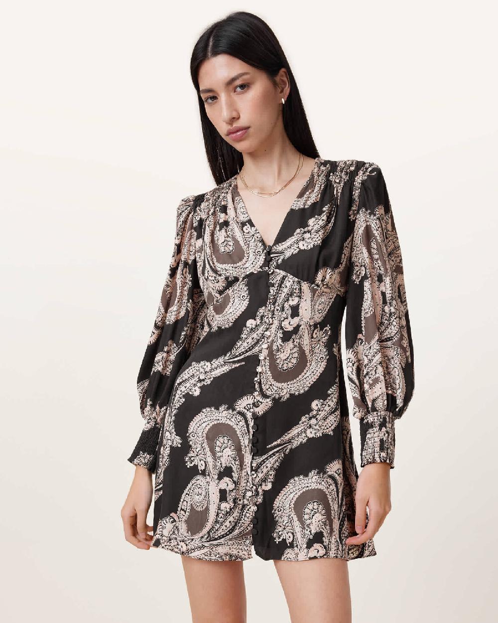 All Saints Auden Sanibel Print Mini Dress Lita Black