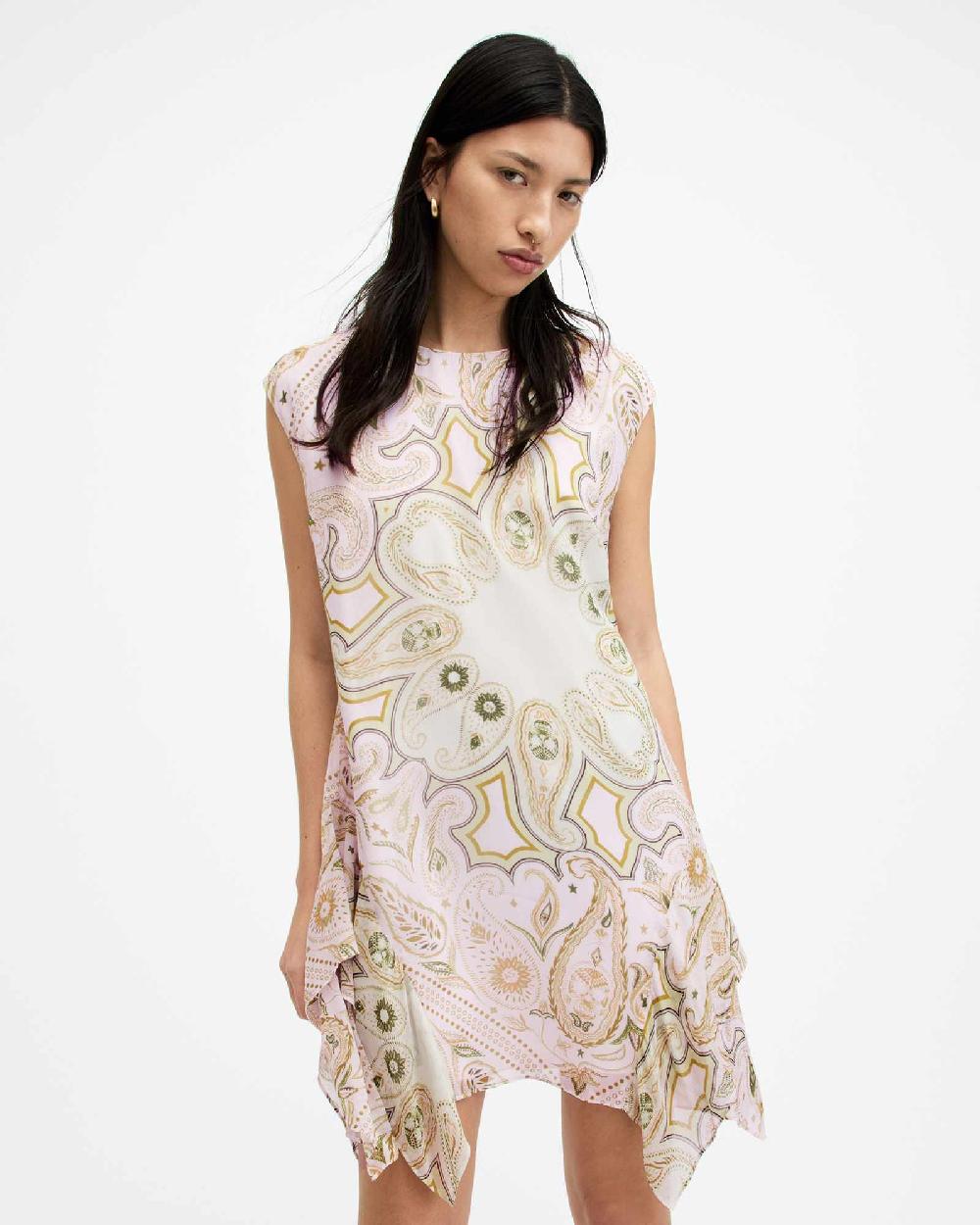 All Saints Audrina Avalon Asymmetric Mini Dress Pistachio Green