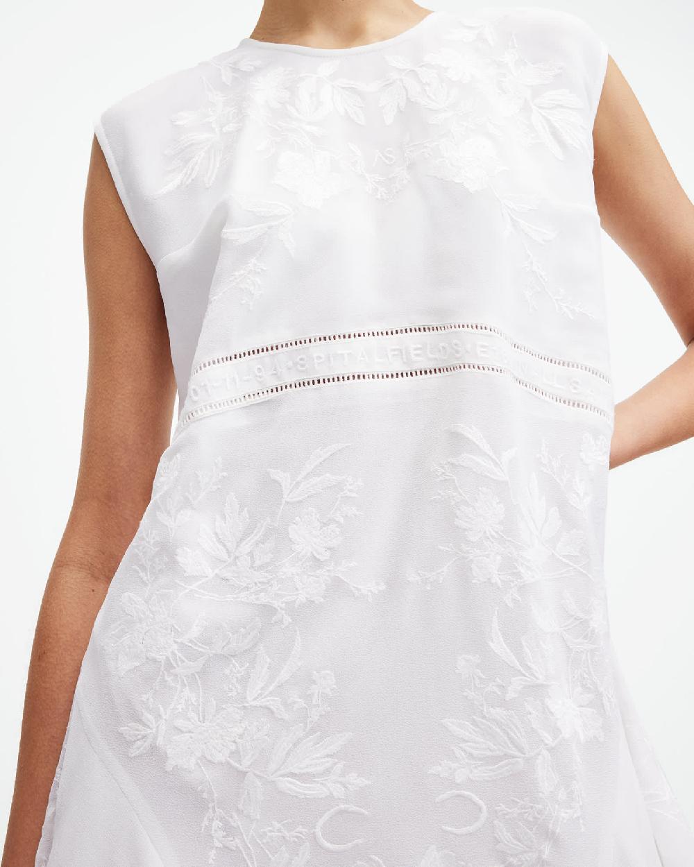 All Saints Audrina Embroidered Asymmetric Mini Dress White