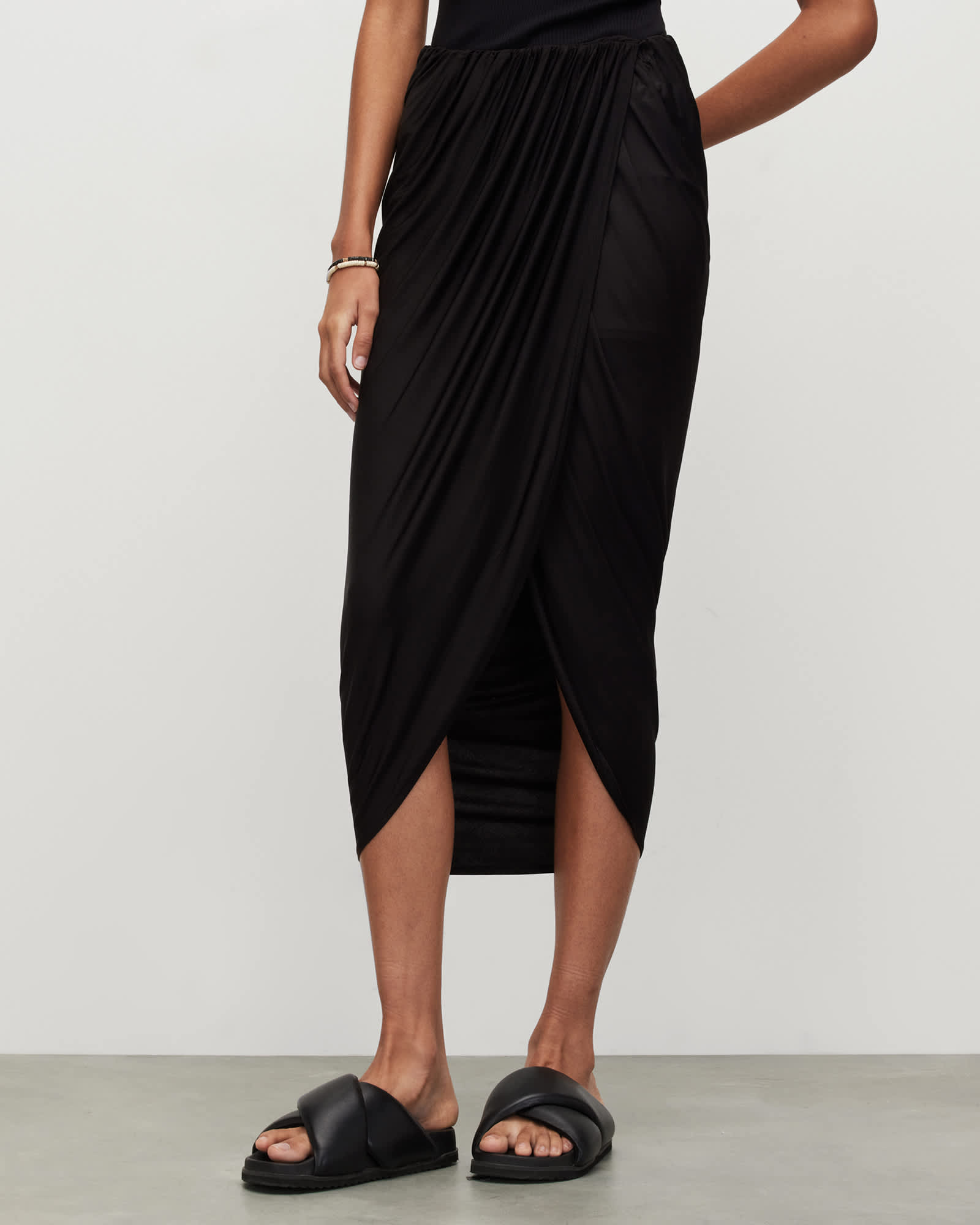 All Saints Aurelia Draped Asymmetric Hem Skirt Black