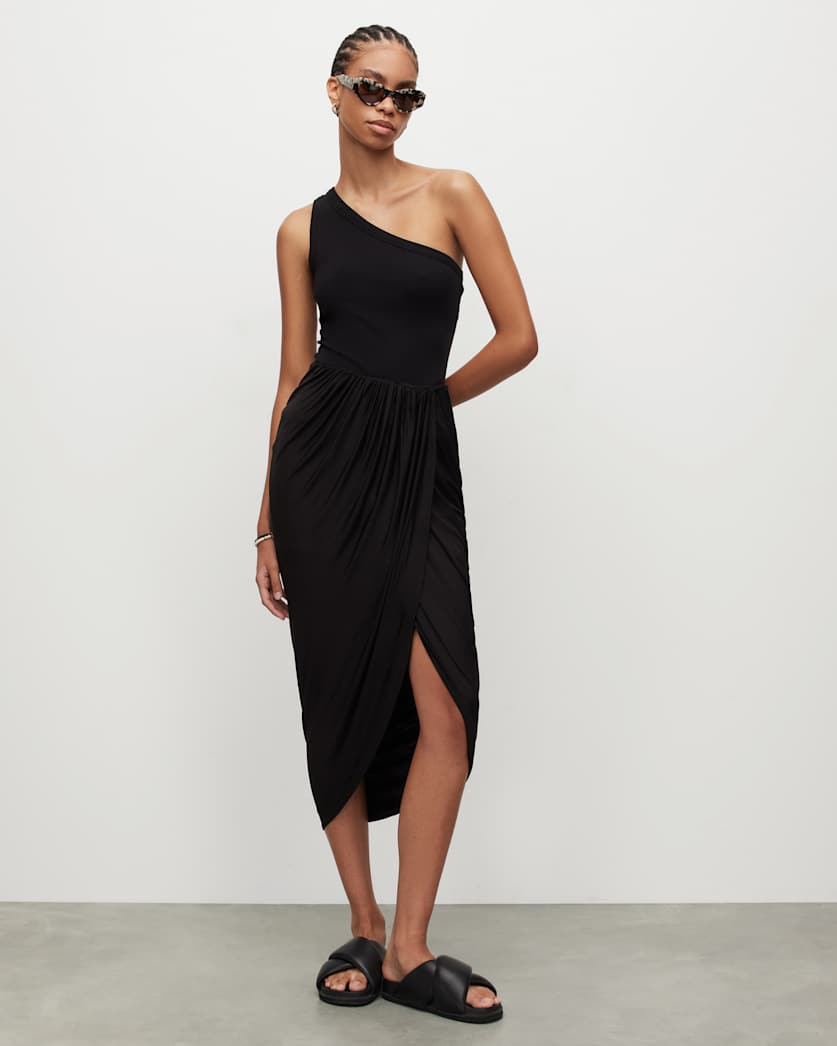 all saints Aurelia Draped Asymmetric Hem Skirt Black
