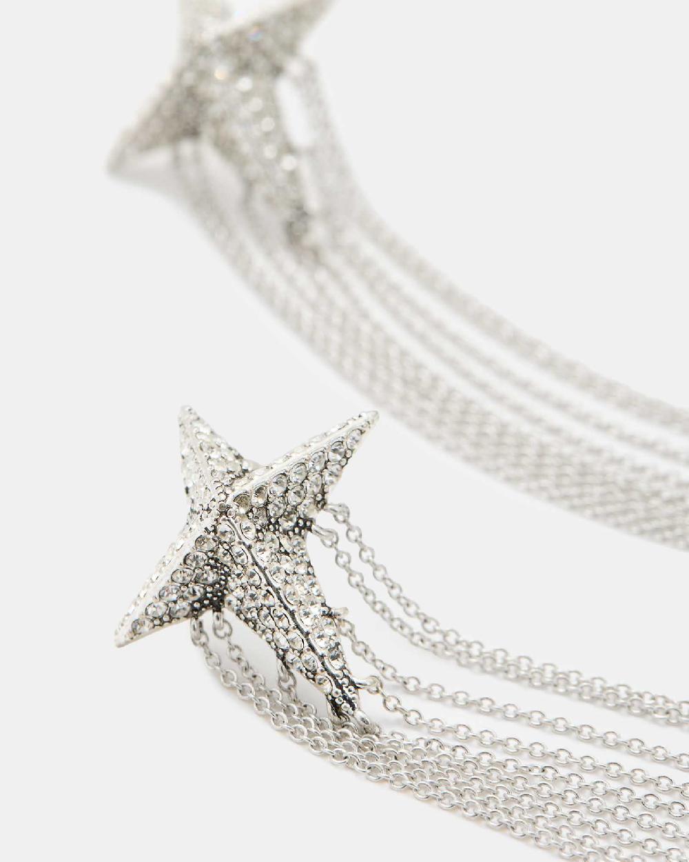 All Saints Aurora Embellished Star Chain Drop Earrings Warm Silver