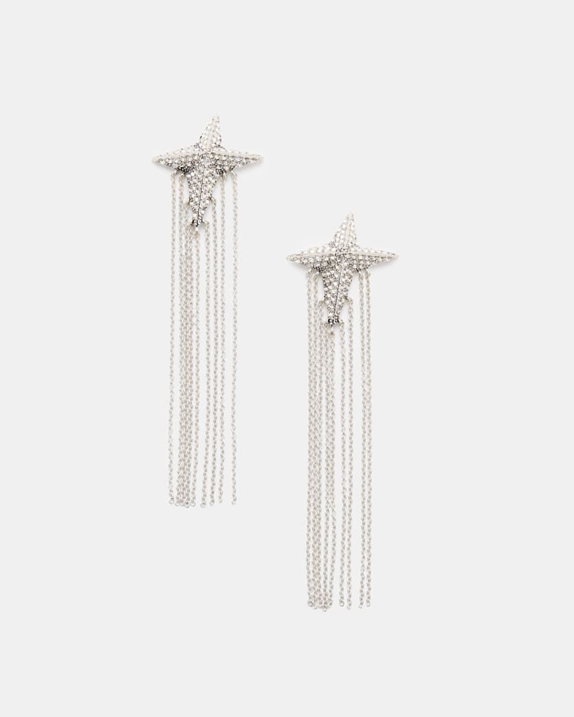 all saints Aurora Embellished Star Chain Drop Earrings Warm Silver