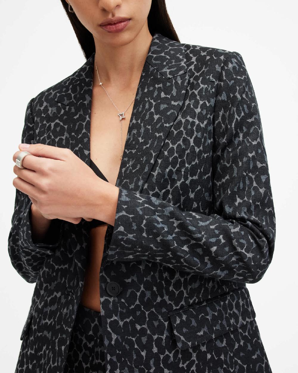 All Saints Aurora Leopard Jacquard Blazer LEPPO GREY/BLACK