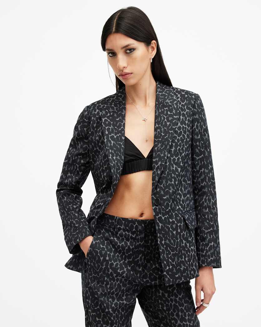 all saints Aurora Leopard Jacquard Blazer LEPPO GREY/BLACK