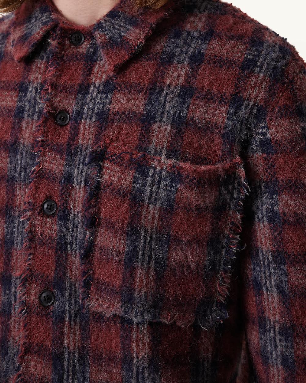 All Saints Austin Checked Brushed Cardigan DARK BRICK RED