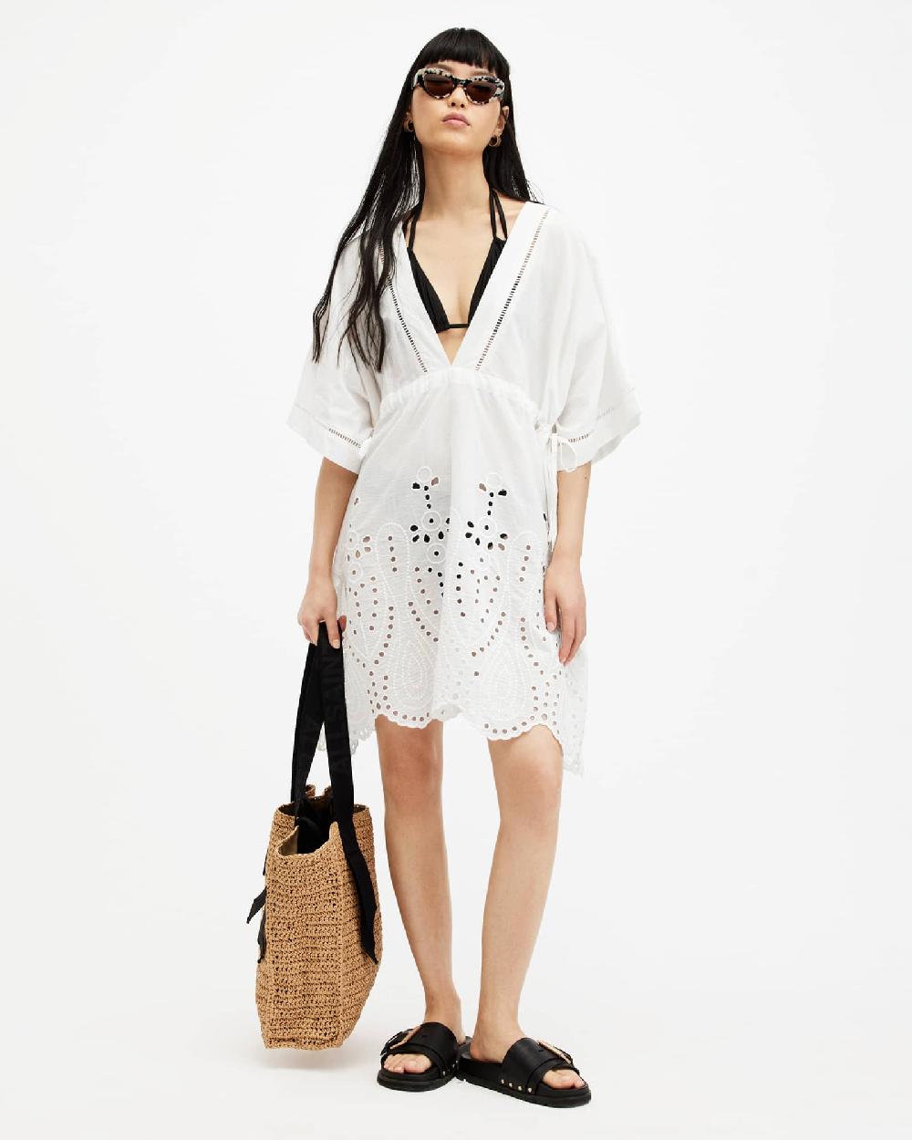 All Saints Avalon Broderie Cover Up Dress Chalk White