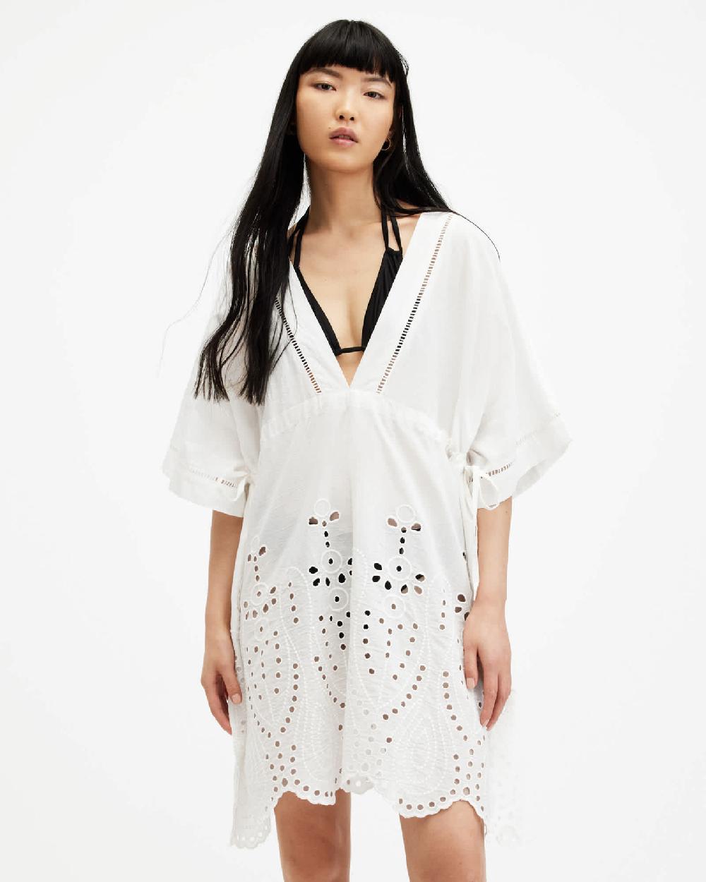 All Saints Avalon Broderie Cover Up Dress Chalk White