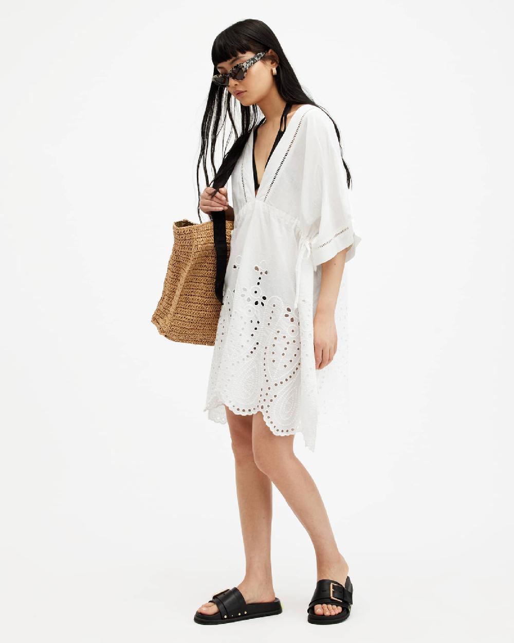 All Saints Avalon Broderie Cover Up Dress Chalk White