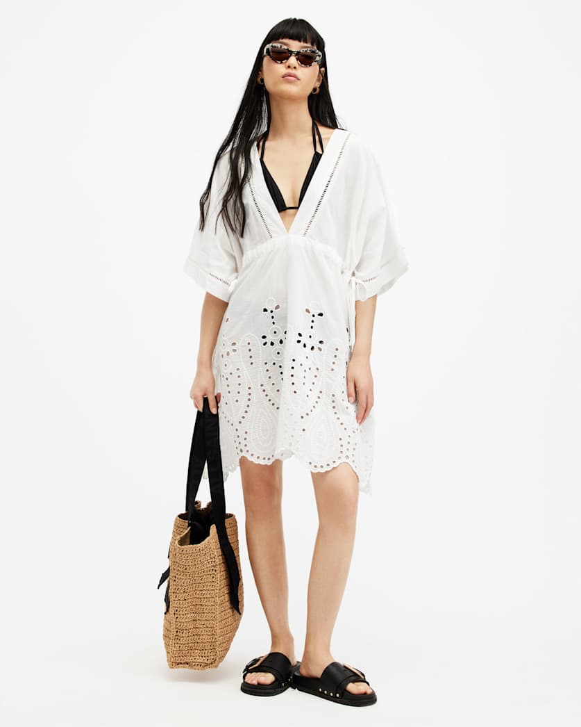 all saints Avalon Broderie Cover Up Dress Chalk White