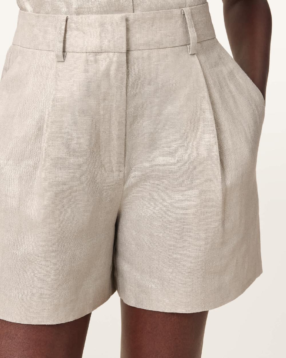 All Saints Averie Relaxed Fit Linen Shorts Silver Grey
