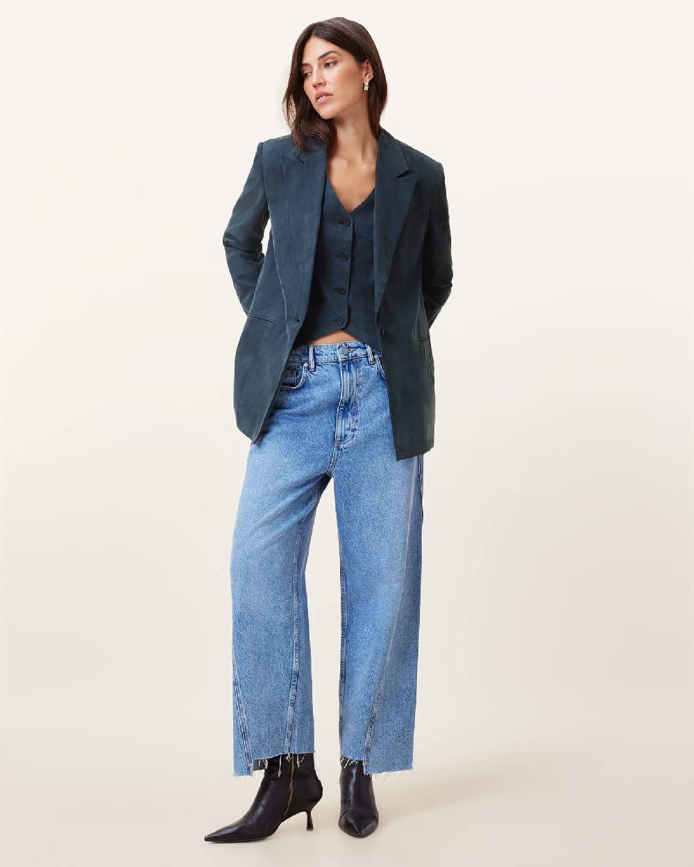 All Saints Averie Tencel Relaxed Fit Blazer Blueberry Blue