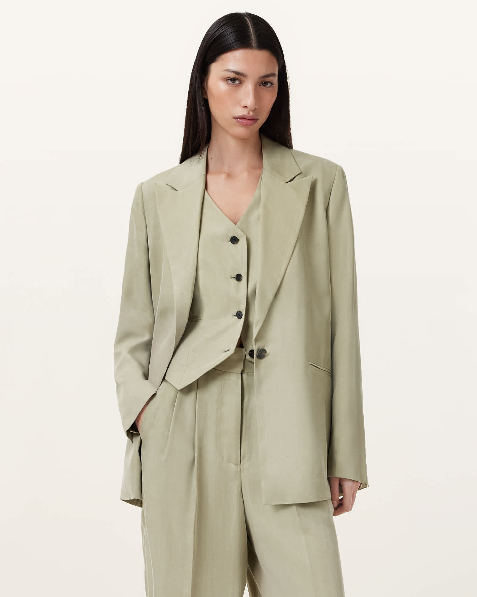 All Saints Averie Tencel Relaxed Fit Blazer Sage Green