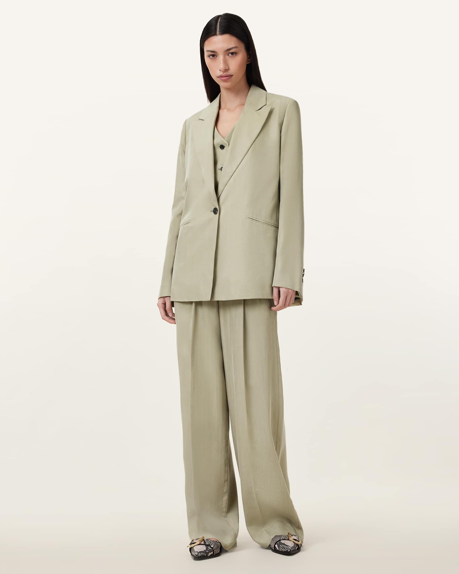 All Saints Averie Tencel Relaxed Fit Blazer Sage Green