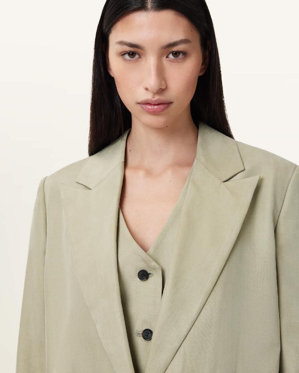All Saints Averie Tencel Relaxed Fit Blazer Sage Green
