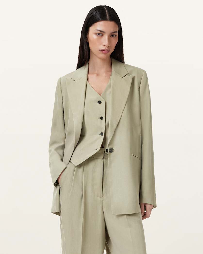 all saints Averie Tencel Relaxed Fit Blazer Sage Green