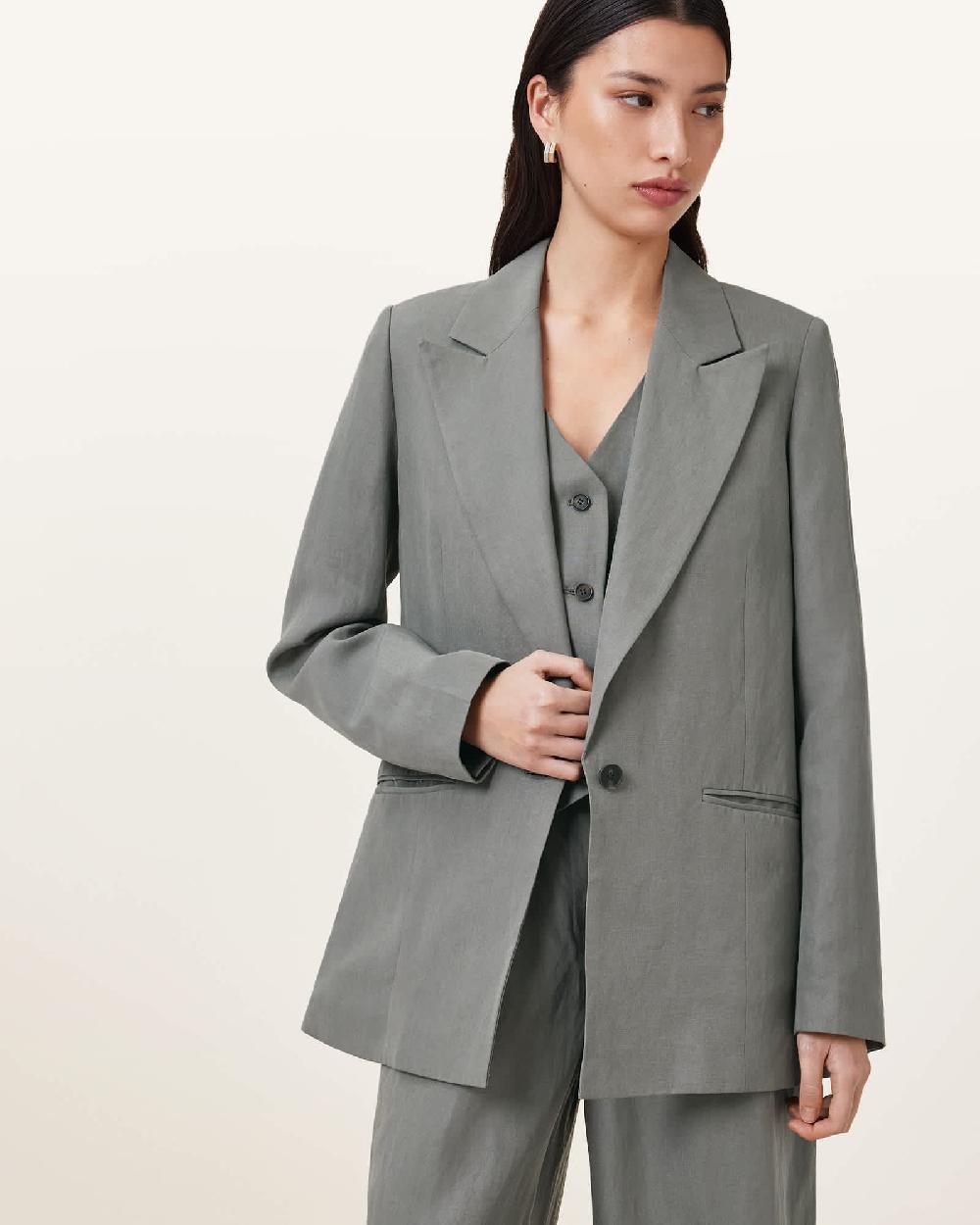 All Saints Averie Tencel Relaxed Fit Linen Blend Blazer Grey