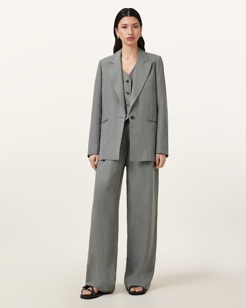 all saints Averie Tencel Relaxed Fit Linen Blend Blazer Grey
