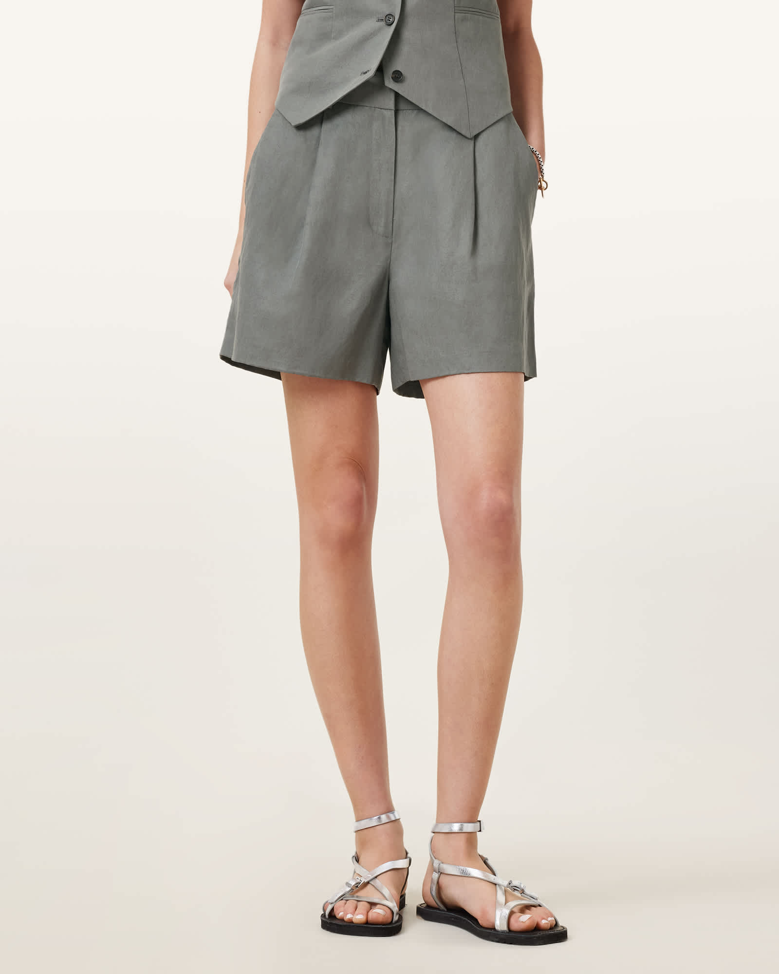 All Saints Averie Tencel Relaxed Fit Linen Blend Shorts Grey