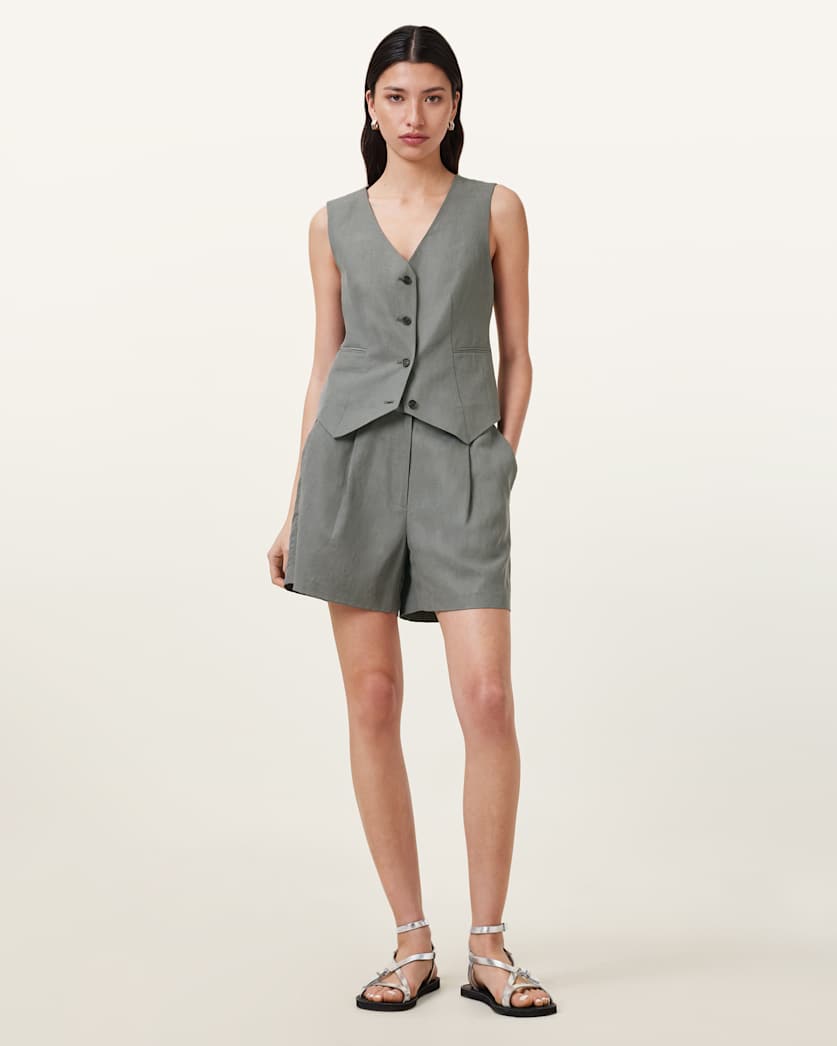 all saints Averie Tencel Relaxed Fit Linen Blend Shorts Grey
