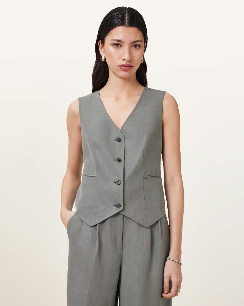 All Saints Averie Tencel Relaxed Fit Linen Blend Vest Grey