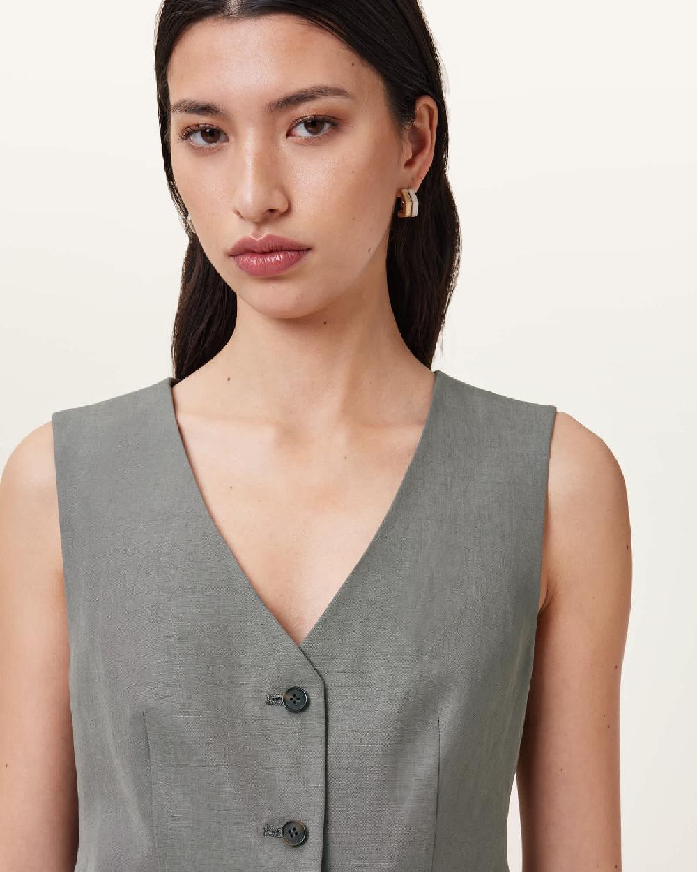 All Saints Averie Tencel Relaxed Fit Linen Blend Vest Grey