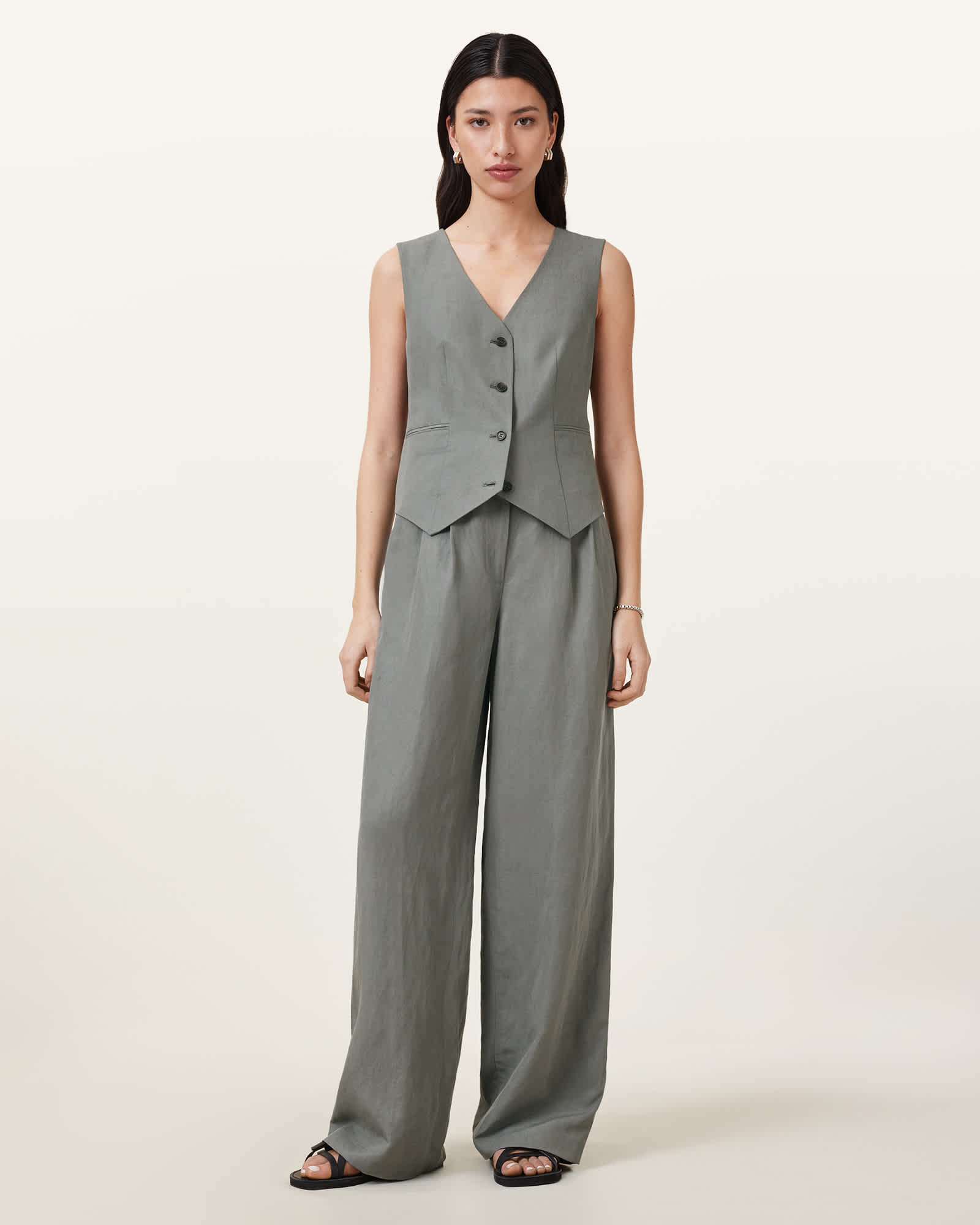All Saints Averie Tencel Relaxed Fit Linen Blend Vest Grey