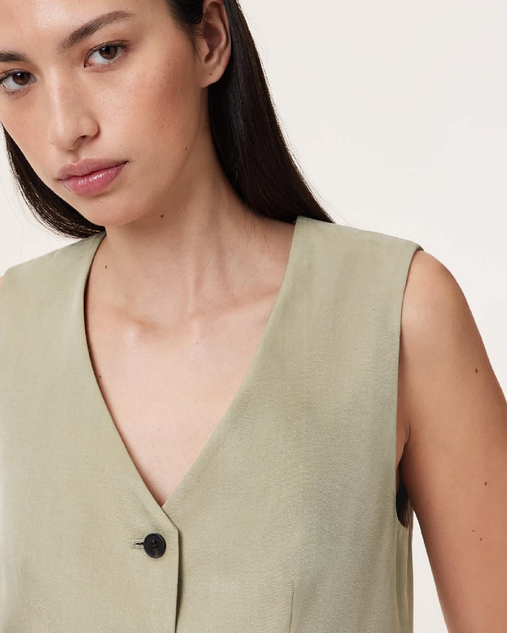 All Saints Averie Tencel Relaxed Fit Waistcoat Sage Green