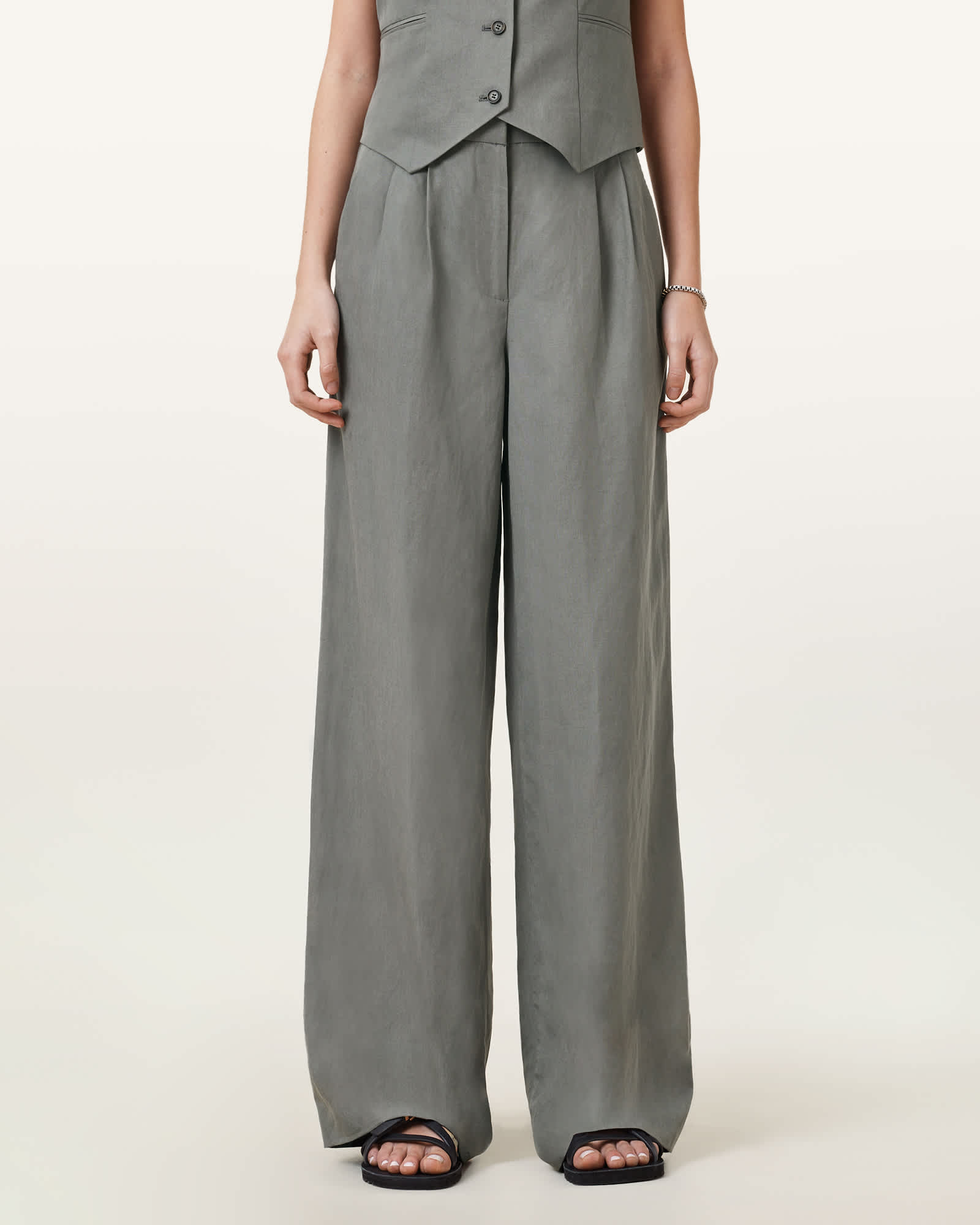 All Saints Averie Tencel Wide Leg Linen Blend Pants Grey