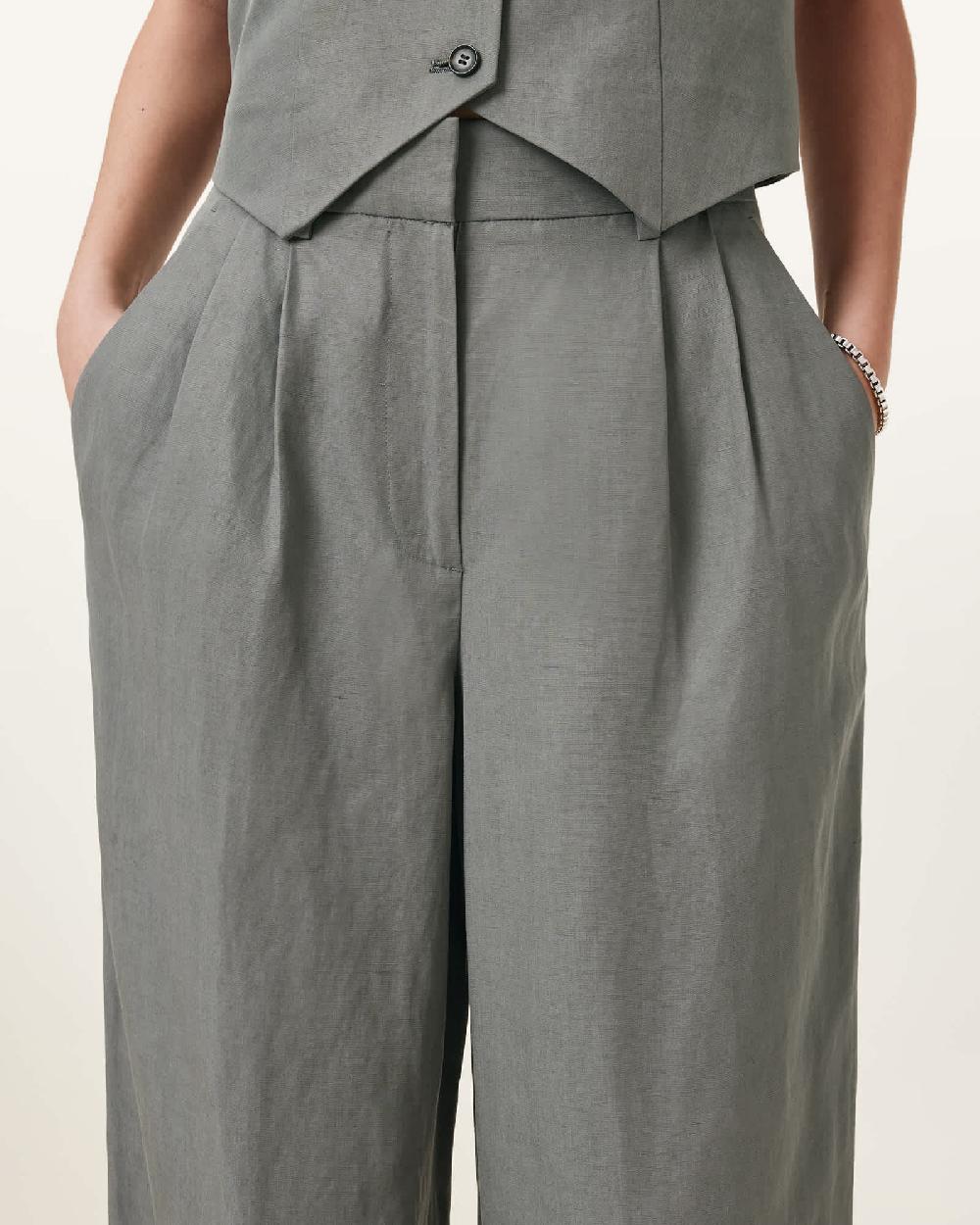 All Saints Averie Tencel Wide Leg Linen Blend Pants Grey