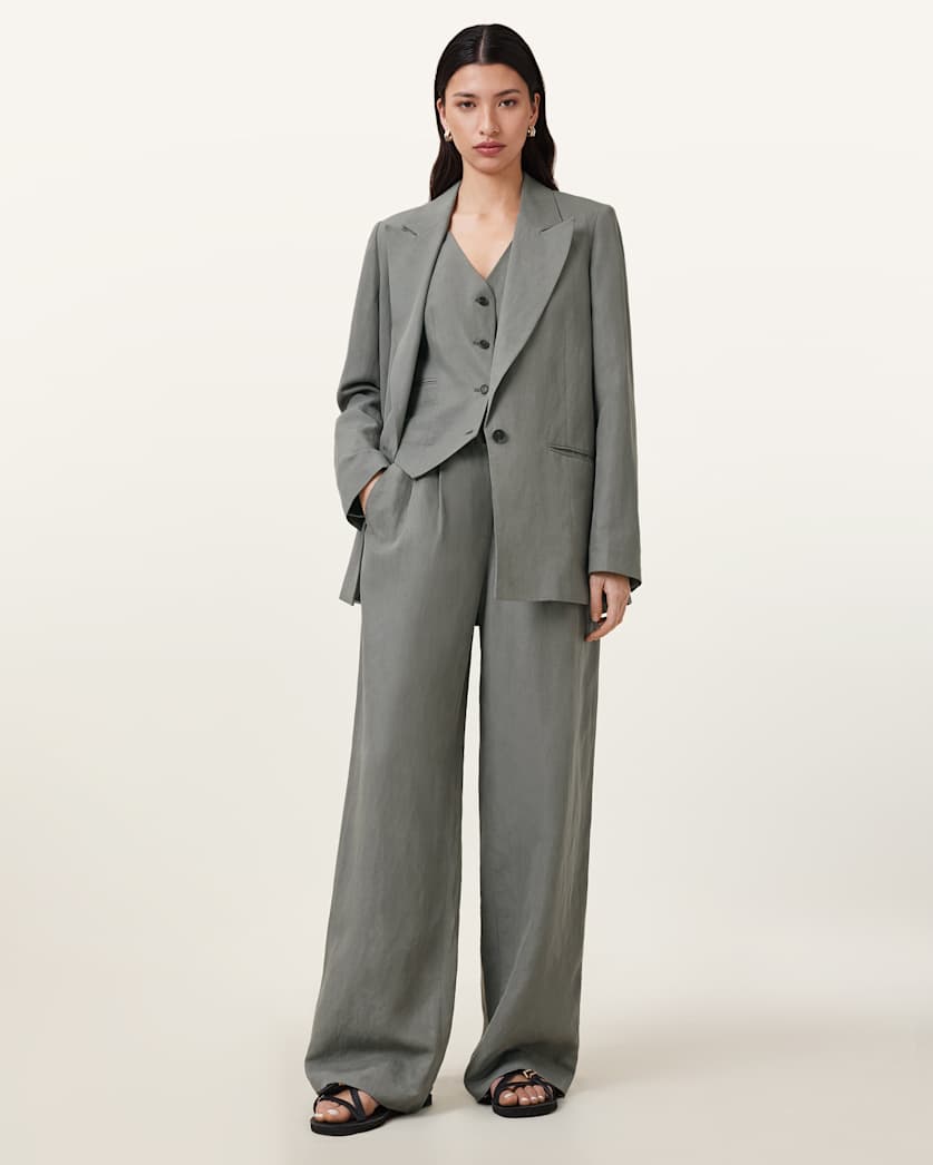 all saints Averie Tencel Wide Leg Linen Blend Pants Grey